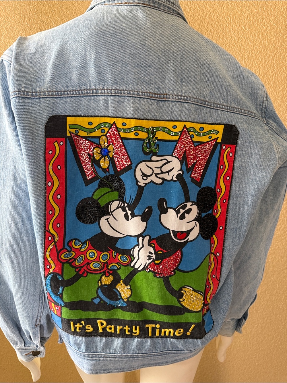 Vintage Mickey & Co. Denim Jacket with Mickey & Minnie”It’s Party Time”patch